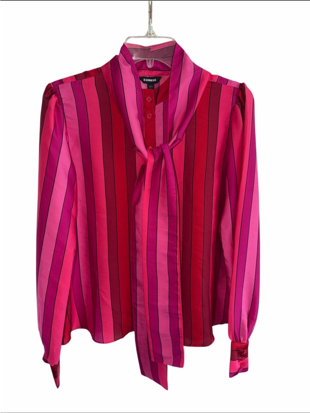 Express Red & Pink Striped Tie-Neck Blouse Size small NWT